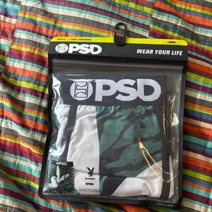 PSD Men's Boxer playboy Briefs - Green, White & Black Graphic size large nwt
